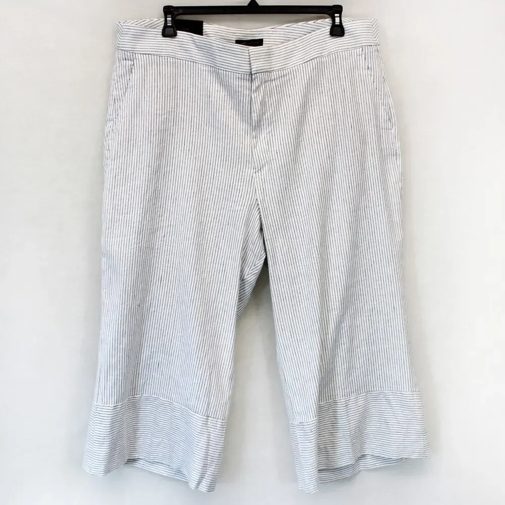 Banana Republic Washable Stretch linen striped wide leg crop pants 20 S